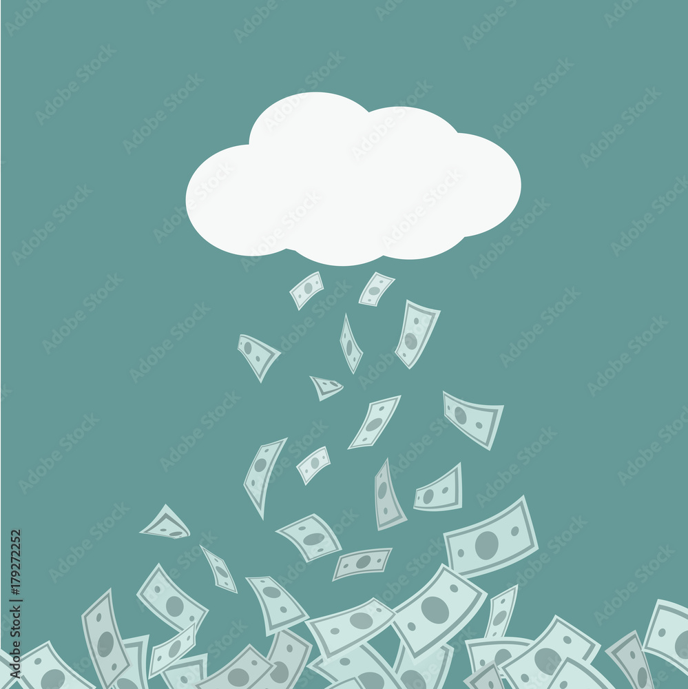 Money rain falling from cloud. Business concept. Vector illustration. Money rain falling from cloud. Business concept. Vector illustration.