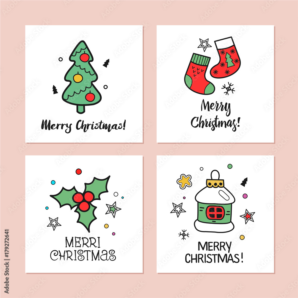 Fototapeta premium A set of Christmas cards.
