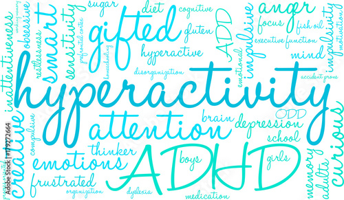 Hyperactivity ADHD Word Cloud on a white background. 