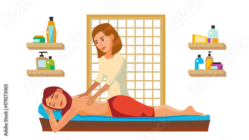 Spa Massage Wellness Salon Vector. Anti Aging Spa Massage. Flat Cartoon Illustration
