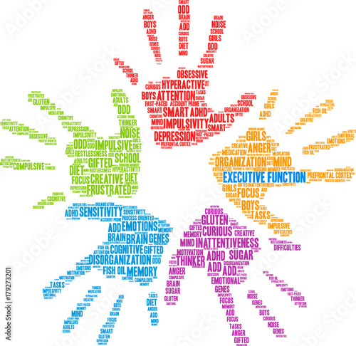 Executive Function Word Cloud on a white background. 