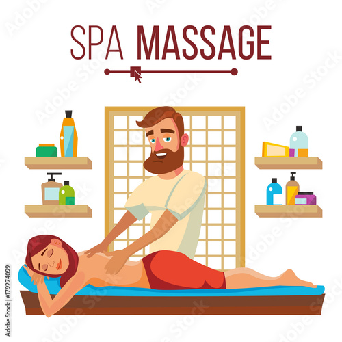 Spa Massage Vector. Relaxation Wellness Salon. Isolated Flat Cartoon Character Illustration
