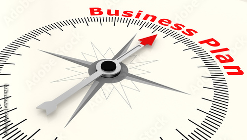 Compass with arrow pointing to the word Business Plan