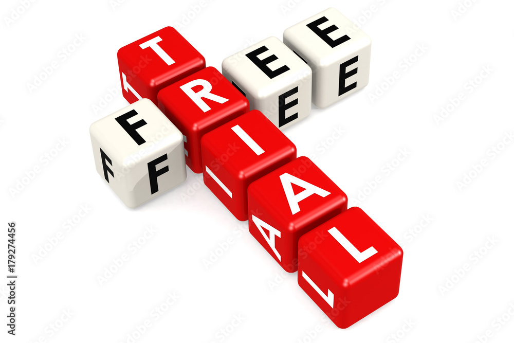 Free trial buzzword in red and white Free trial buzzword in red and white
