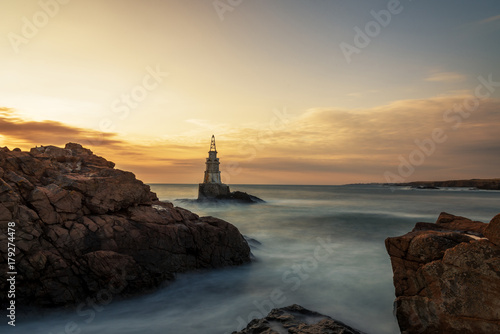 Sunrise at the lighthouse in Ahtopol, Bulgaria.