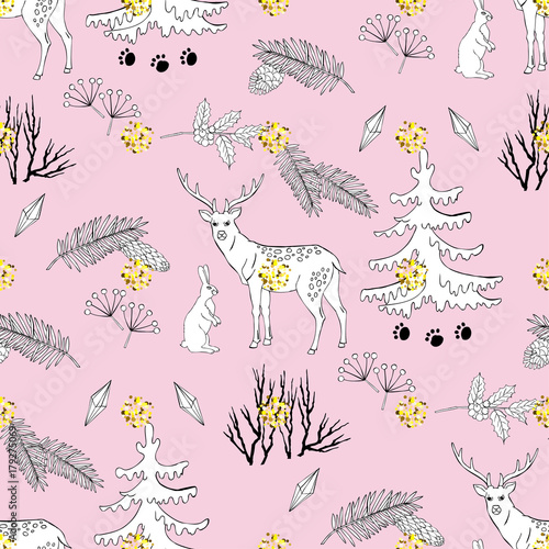 Seamless Pattern with Christmas forest