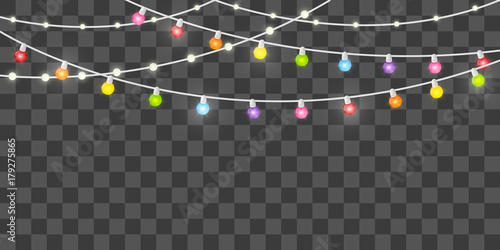 Vector Christmas light bulbs with transparent shiny effect