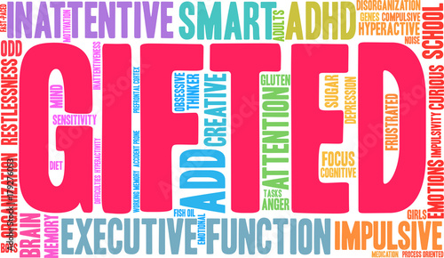 Gifted ADHD Word Cloud on a white background. 