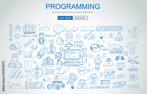 Programming concept with Business Doodle design style: online resources, coding skills
