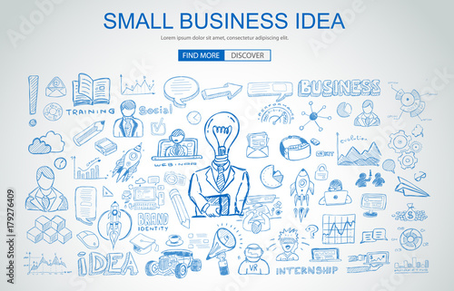Small Business Idea concept with Business Doodle design style: online study
