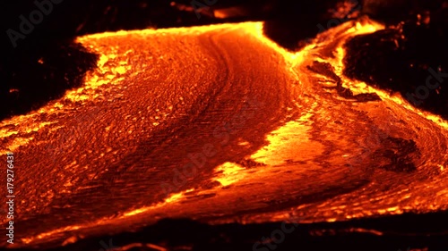 River of lava 1 Night Glowing Hot flow from Kilauea Active Volcano Puu Oo Vent Active Volcano Magma