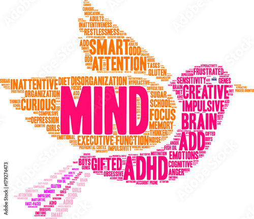 Mind ADHD Word Cloud on a white background. 