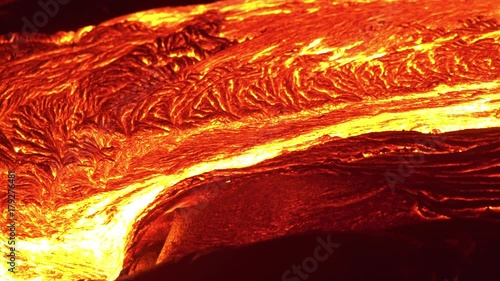 River of lava 13 Night Glowing Hot flow from Kilauea Active Volcano Puu Oo Vent Active Volcano Magma