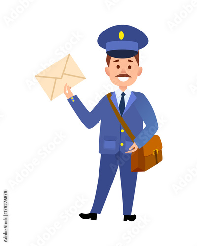 Postman Delivering Letter Isolated Cartoon Vector 