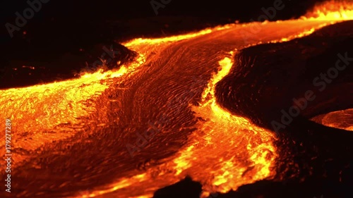 River of lava 8 Night Glowing Hot flow from Kilauea Active Volcano Puu Oo Vent Active Volcano Magma