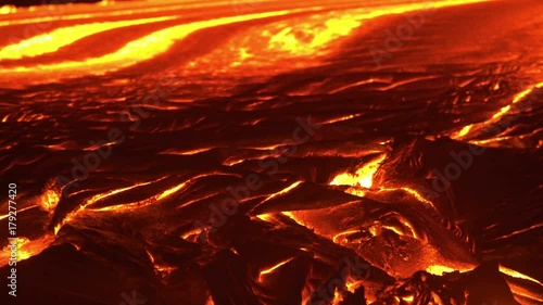 River of lava 9 Night Glowing Hot flow from Kilauea Active Volcano Puu Oo Vent Active Volcano Magma