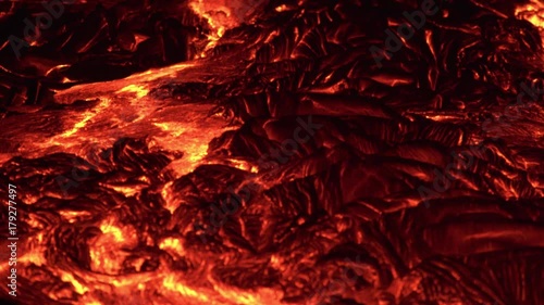 River of lava texture Night Glowing Hot flow from Kilauea Active Volcano Puu Oo Vent Active Volcano Magma