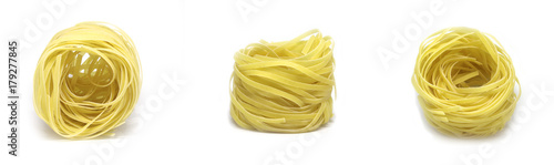 circle raw pasta on the white background