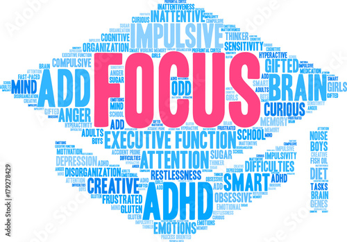 Focus Word Cloud on a white background. 