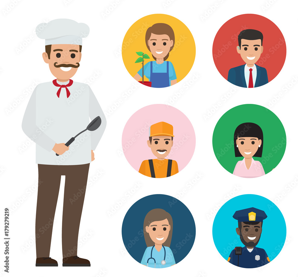 Italian Chef and Set of People of Different Jobs Italian Chef and Set of People of Different Jobs
