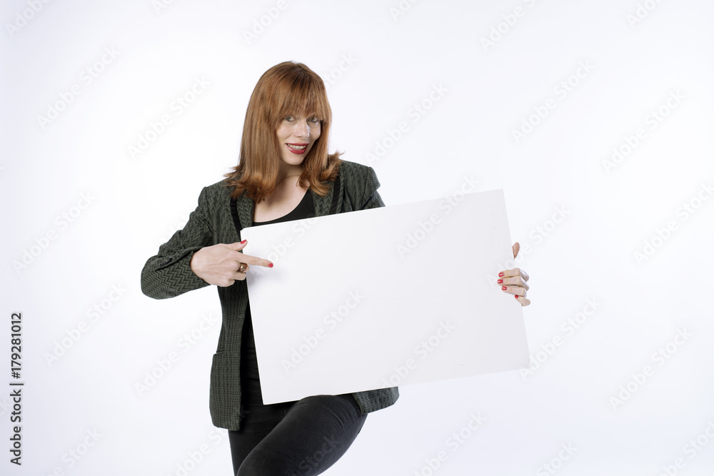 woman holding a sign woman holding a sign