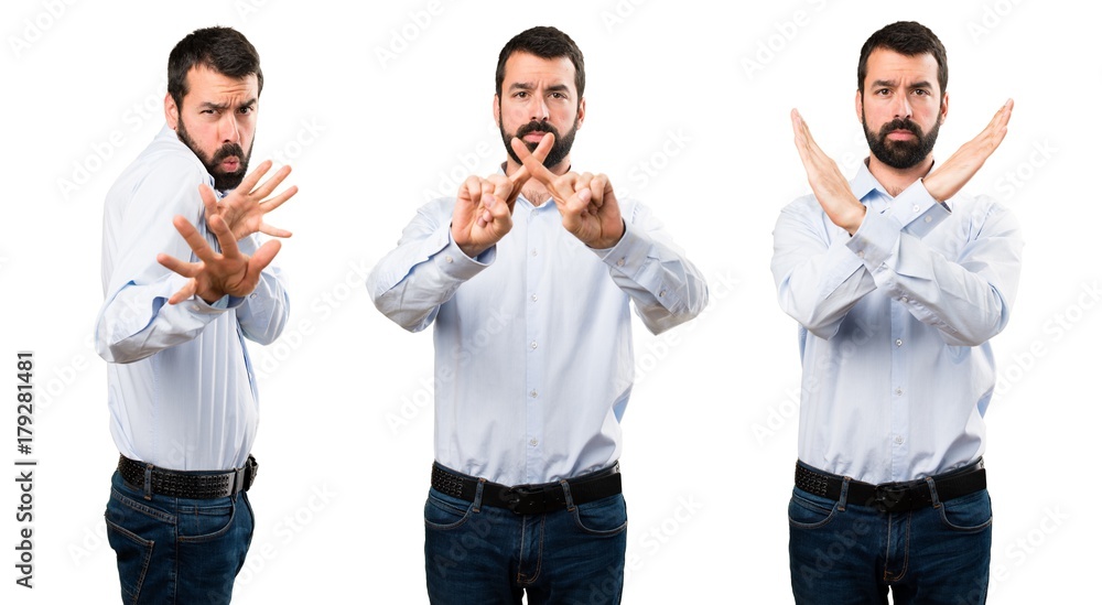 Set of Handsome man with beard making NO gesture Set of Handsome man with beard making NO gesture