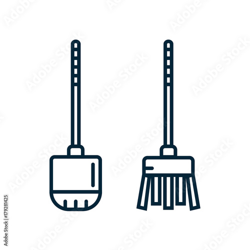 Toilet brush and holder set - vector line icon on isolated background. Brush and plunger for wc. Bathroom tools vector objects for web and graphic design.