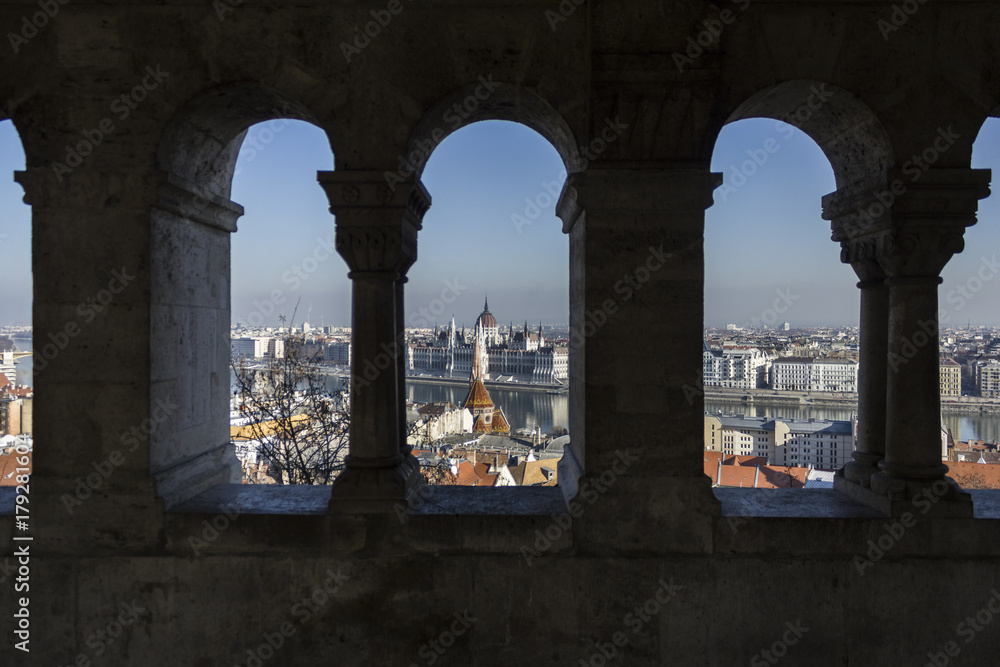 views from Buda through stone arches, Budapest, Januaty 2016