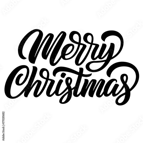 Merry Christmas black ink brush hand lettering isolated on white background. Vector illustration. Can be used for holidays festive design.
