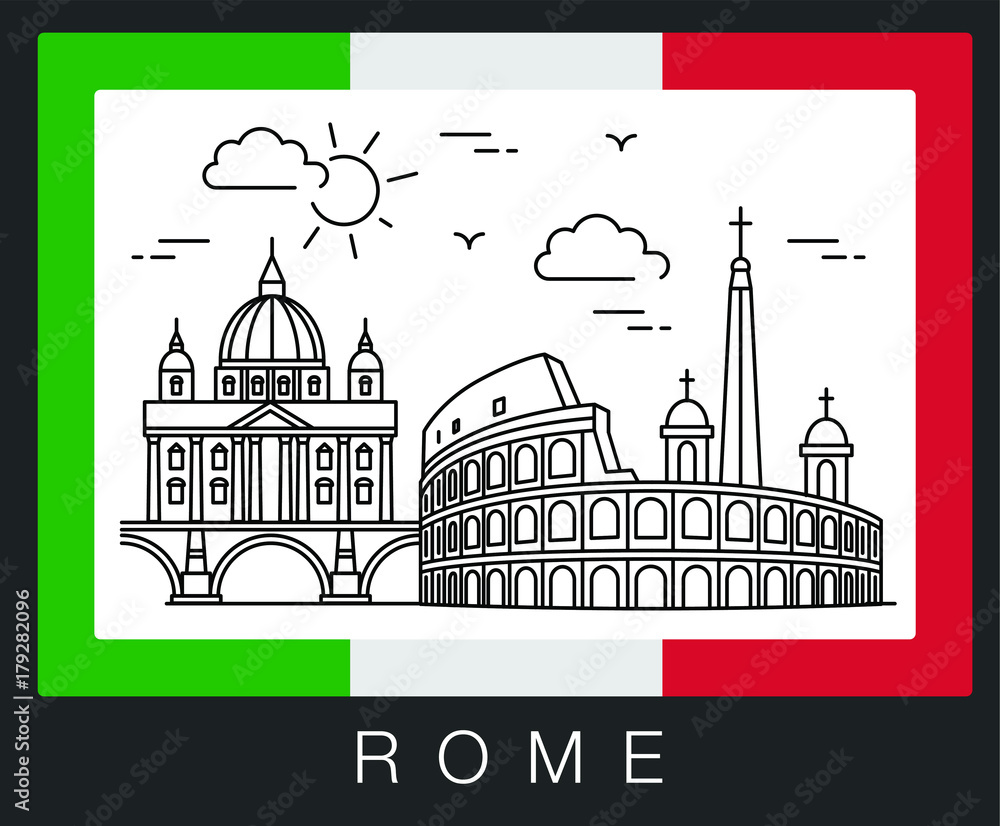 Rome, Italy. Illustration of city sights