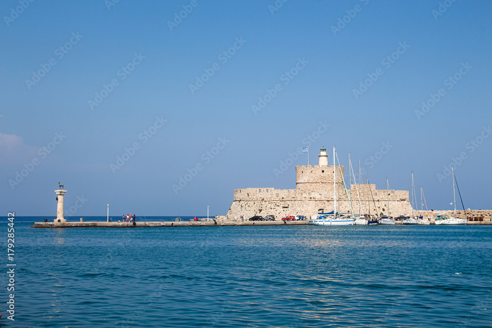 Rhodian fortress and place, whear was The Colossus of Rhodes. Rhodes, Greece