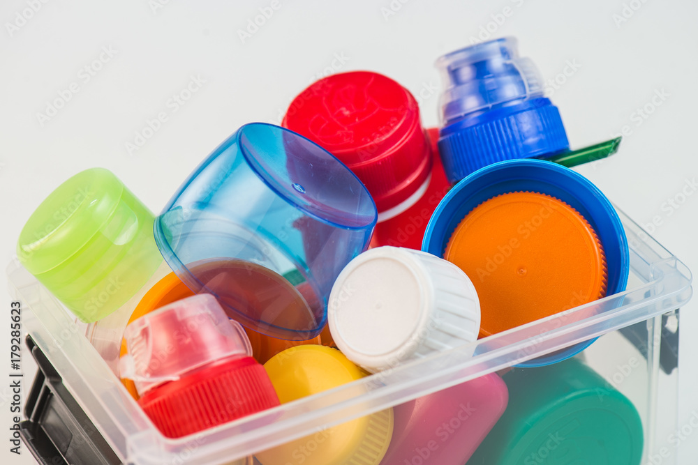 Plastic bottle screw caps isolated on white Plastic bottle screw caps isolated on white