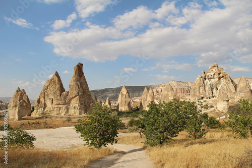 Natural valley with volcanic tuff stone rocks in Goreme in Cappadocia, Turkey.