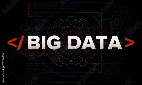 Inscription big data on a dark abstract background. Search Engine Optimization. Geometrical lines and gears. Vector illustration