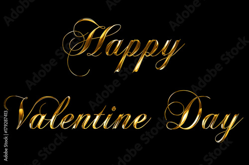 vintage yellow gold metallic happy valentine day word text with light reflex on black background with alpha channel, concept of golden luxury holiday valentine day love