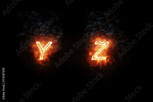 Burning Font Y Z Fire Word Text With Flame And Smoke On Black Background Concept Of Fire Heat Alphabet Decoration Stock Photo Adobe Stock