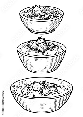 Oatmeal illustration, drawing, engraving, ink, line art, vector
