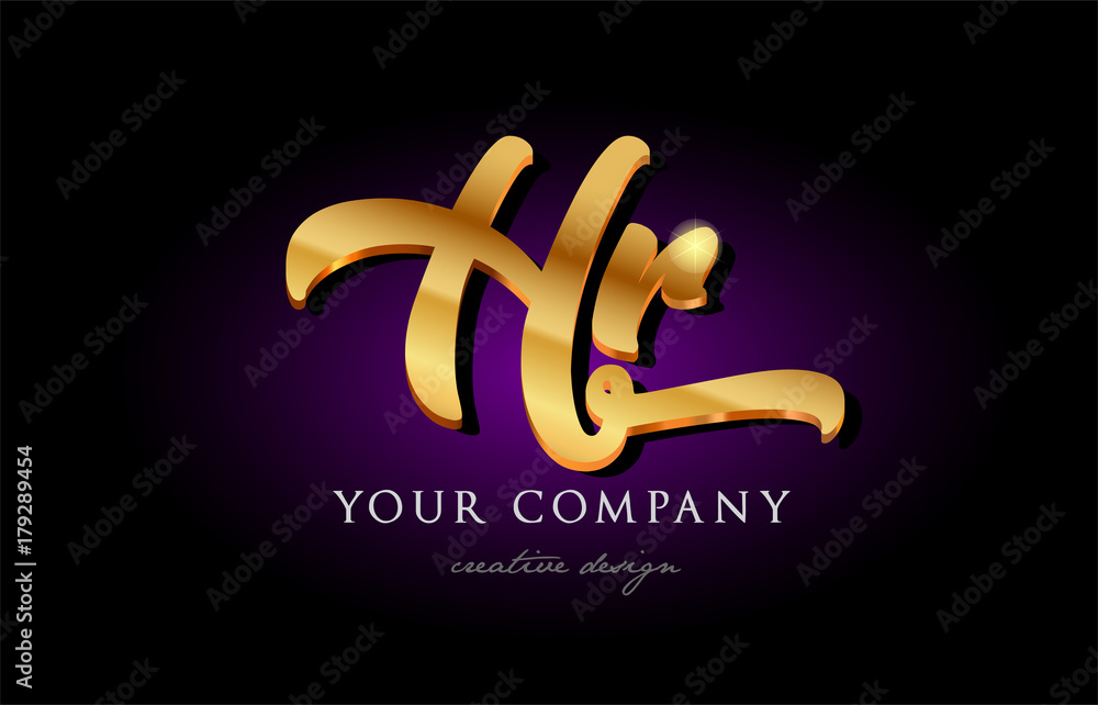 hr h r 3d gold golden alphabet letter metal logo icon design ...