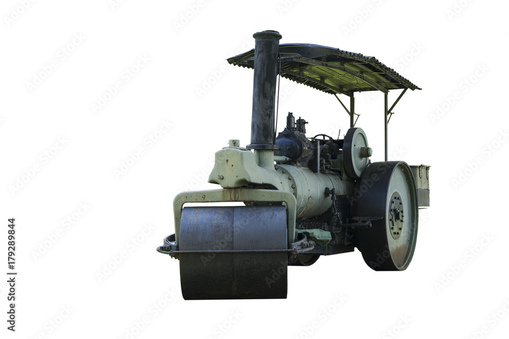 Vintage road roller under the white background