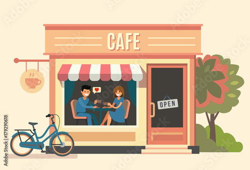 Couple sitting in the cafe.