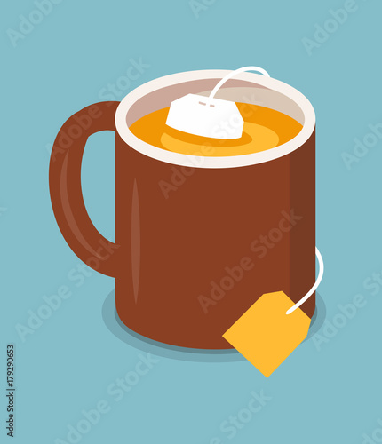 Cup of tea isolated on blue background.