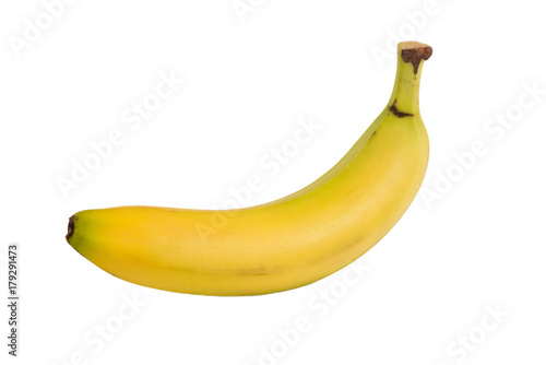 Single banana on white background
