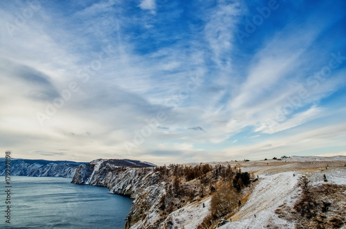 Wallpaper Mural View above big beautiful lake and mountain in winter, Baikal lake, Russia Torontodigital.ca