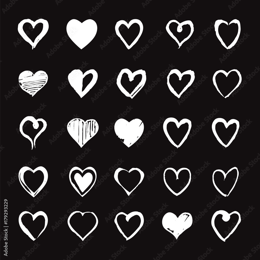 Set of white hand drawn Hearts. Design elements for Valentines day. Set of white hand drawn Hearts. Design elements for Valentines day.