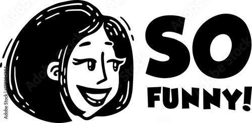 black and white logo so funny girl head smiling