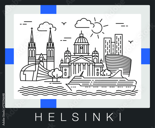 Helsinki, Finland. Vector illustration of city sights