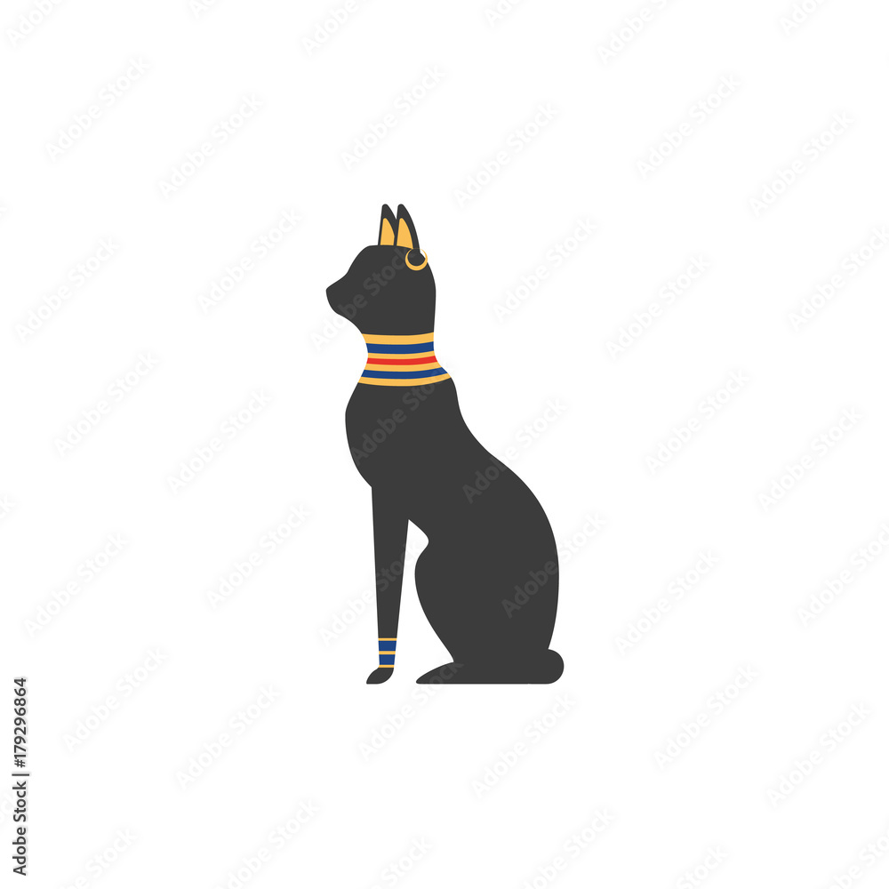 vector flat egypt sacred black cat. Animal connected with goddess Bastet -  symbol of woman, love and fertility. Isolated illustration on a white  background. Stock Vector | Adobe Stock