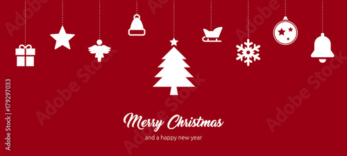 Grußkarte zu Weihnachten mit weihnachtlichen Icons und Merry Christmas