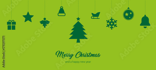 Grußkarte zu Weihnachten mit Icons und Merry Christmas