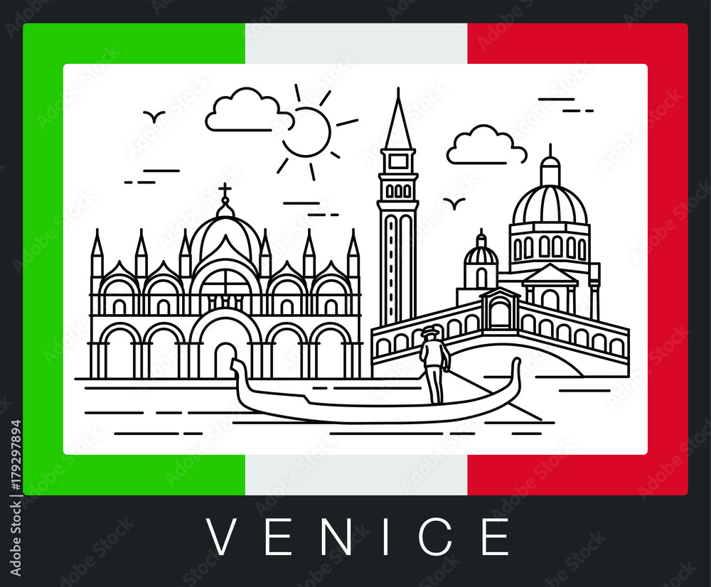 Venice, Italy. Vector illustration of city sights